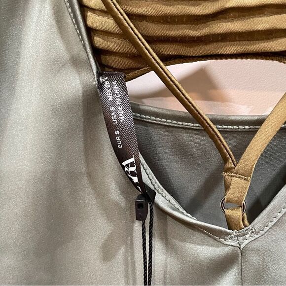 Zara, Green Satiny Lingerie Slip Dress, Size S - Picture 9 of 11